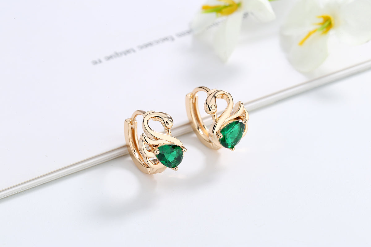 18K Gold Plated Majestic Swan Cubic Zirconia Huggie Hoop Earrings