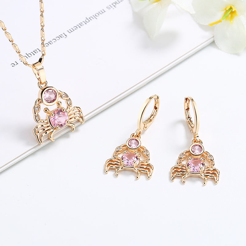 18K Gold Plated Luxury Elegant Crab AAA Zircon Pendant Necklace & Earrings Jewelry Set
