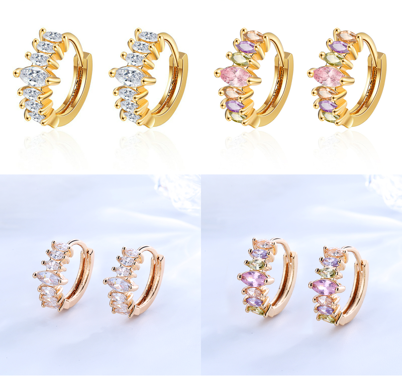 18K Gold Plated Colorful Marquise CZ Stone Geometric Hoop Earrings for Women