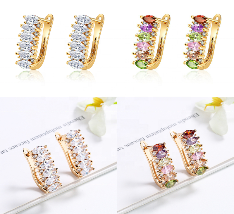 18K Gold Plated Luxury Marquise Cubic Zirconia Huggie Hoop Earrings
