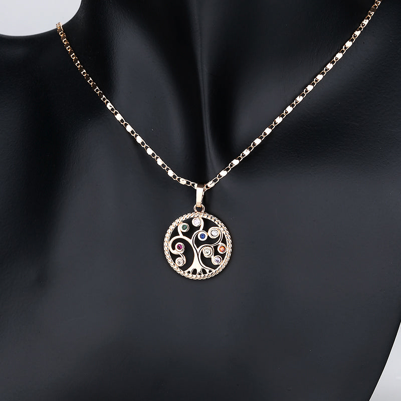 18K Gold Plated Tree of Life Jewelry Set - Necklace and Earrings with White Cubic Zirconia