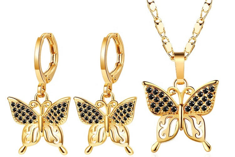 18K Gold Plated Colorful Butterfly Necklace & Earrings Jewelry Set