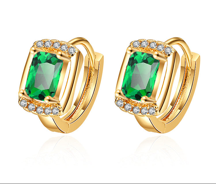 18K Gold Plated Luxury Radiant-Cut Cubic Zirconia Huggie Hoop Earrings