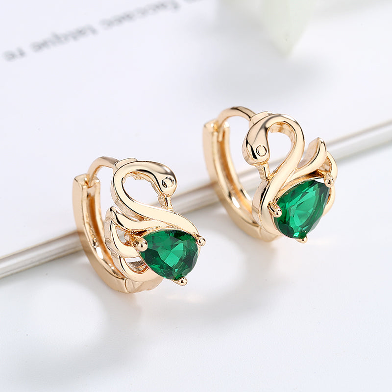 18K Gold Plated Majestic Swan Cubic Zirconia Huggie Hoop Earrings