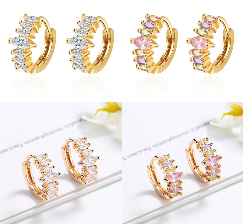 18K Gold Plated Colorful Marquise CZ Stone Geometric Hoop Earrings for Women