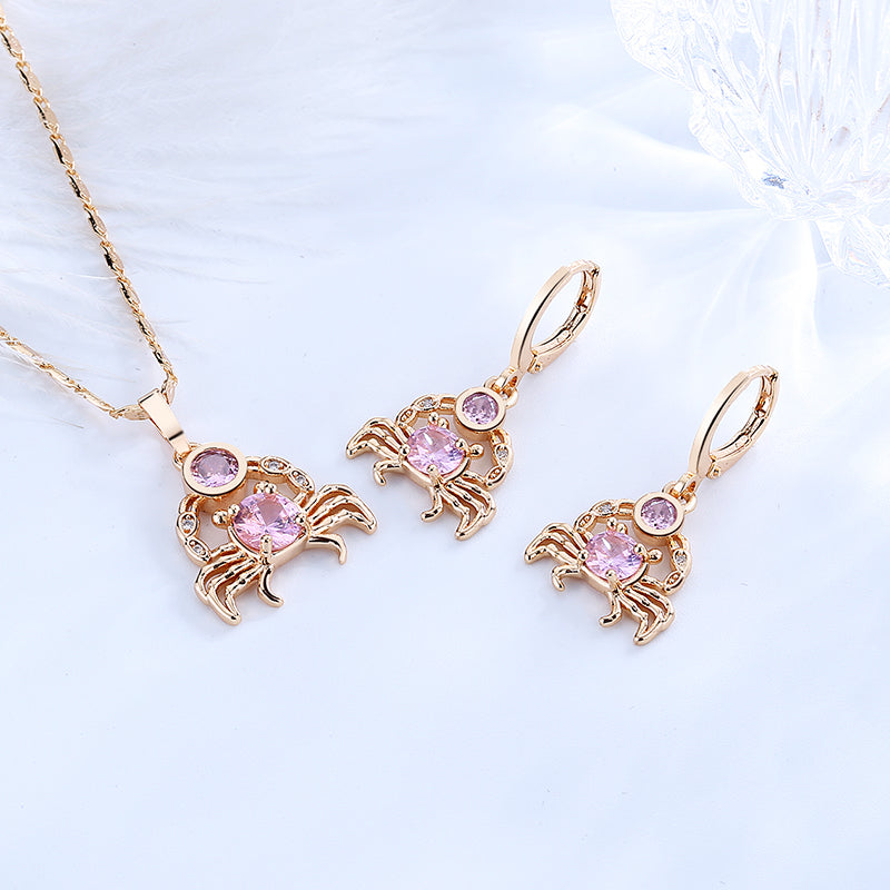 18K Gold Plated Luxury Elegant Crab AAA Zircon Pendant Necklace & Earrings Jewelry Set