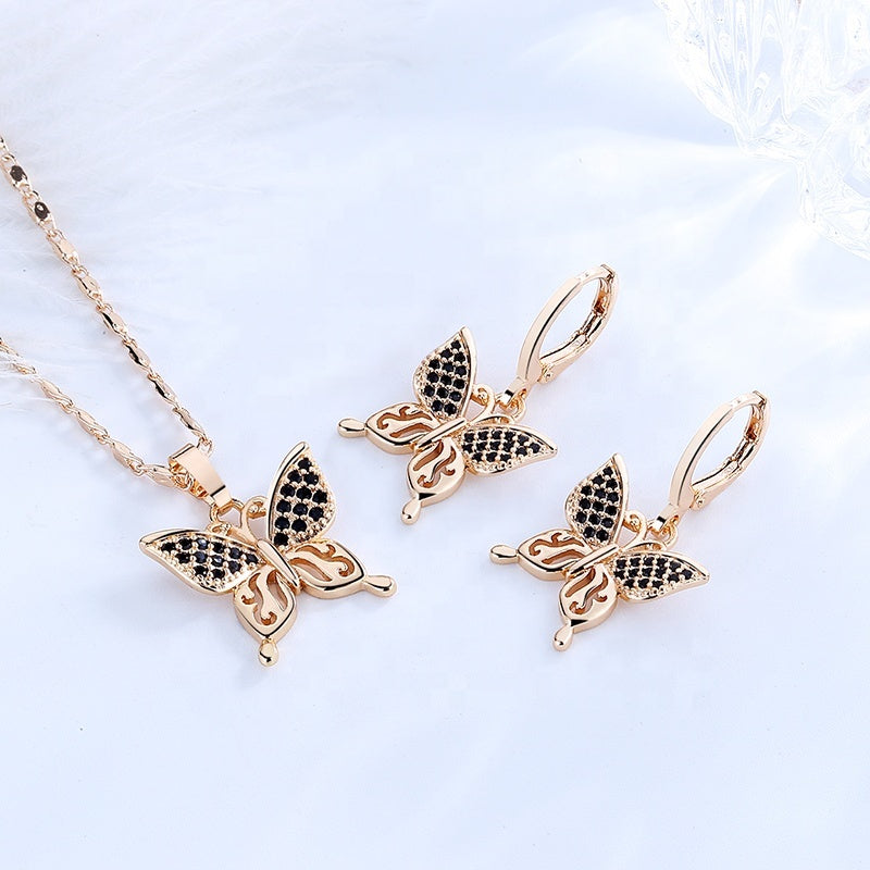 18K Gold Plated Colorful Butterfly Necklace & Earrings Jewelry Set