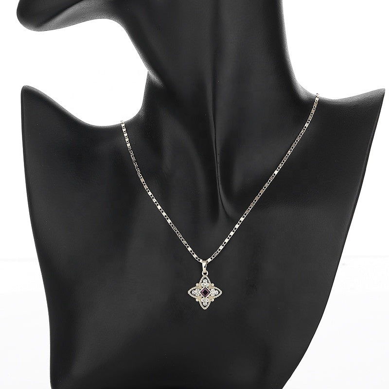 18K Gold Plated Luxury Four-Leaf Floral Cubic Zirconia Necklace & Earrings Jewelry Set