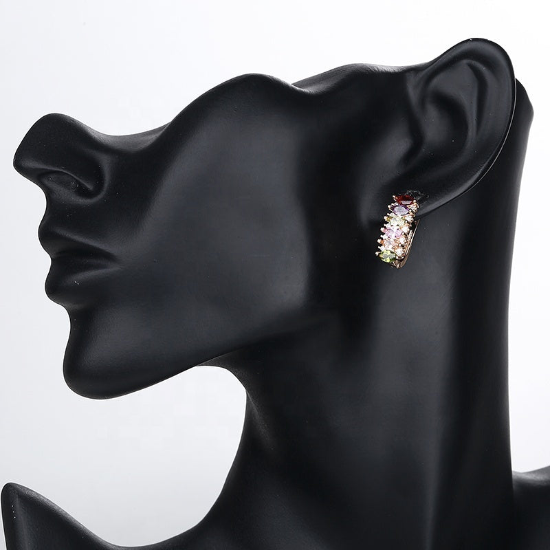 18K Gold Plated Luxury Marquise Cubic Zirconia Huggie Hoop Earrings