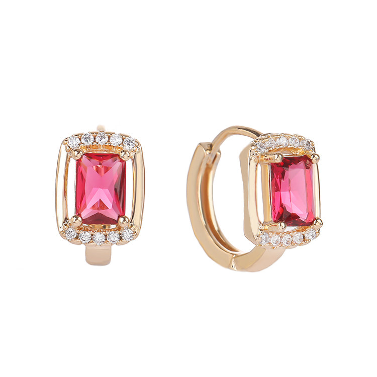 18K Gold Plated Luxury Radiant-Cut Cubic Zirconia Huggie Hoop Earrings