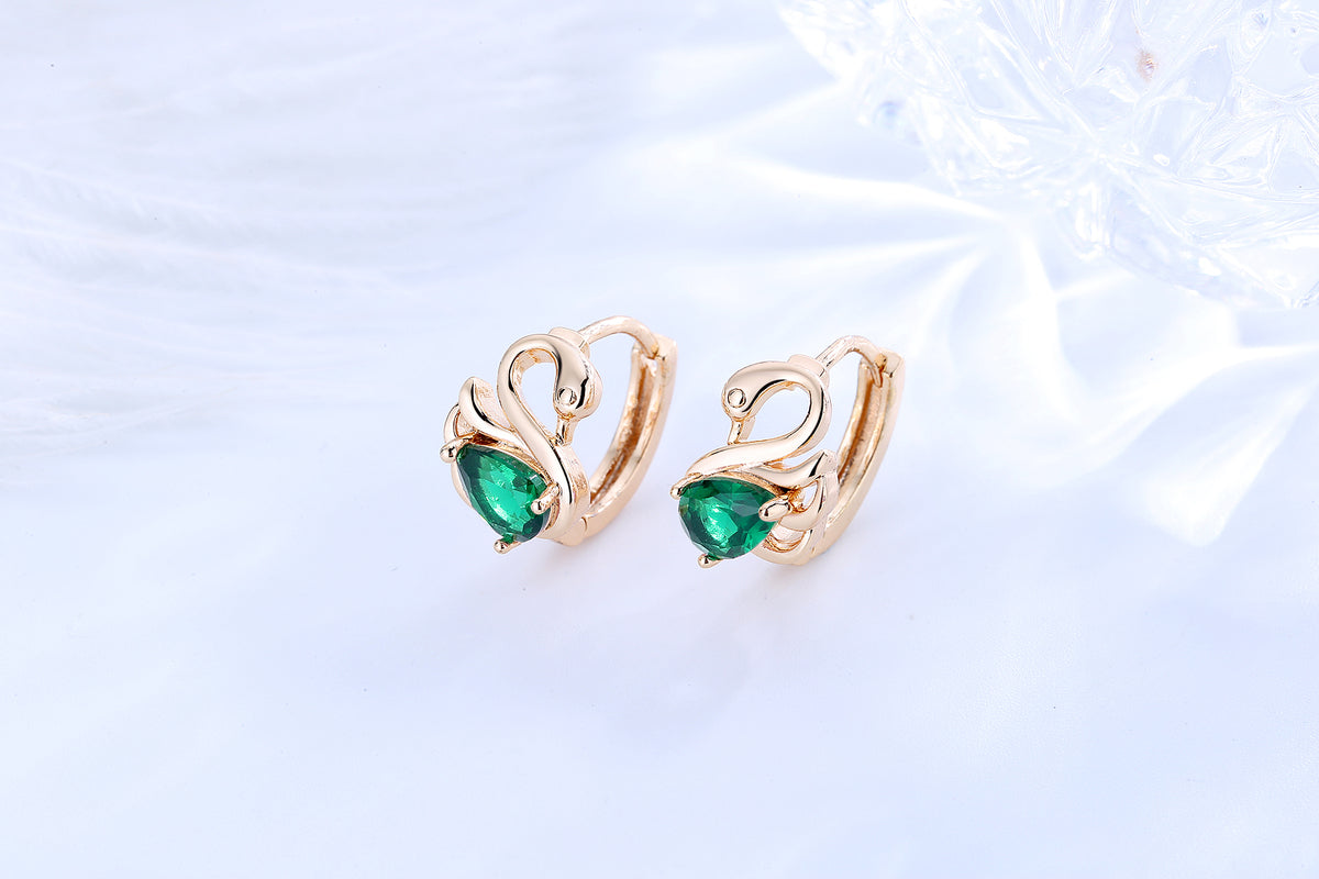 18K Gold Plated Majestic Swan Cubic Zirconia Huggie Hoop Earrings