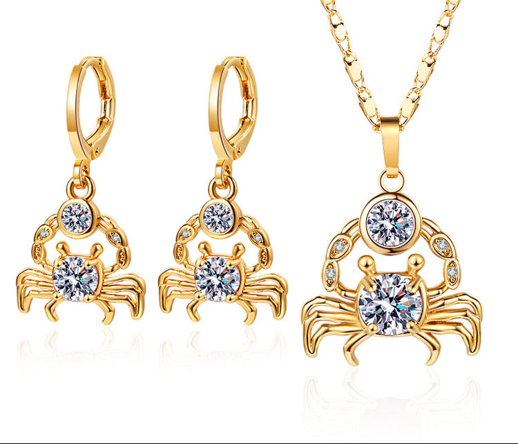 18K Gold Plated Luxury Elegant Crab AAA Zircon Pendant Necklace & Earrings Jewelry Set