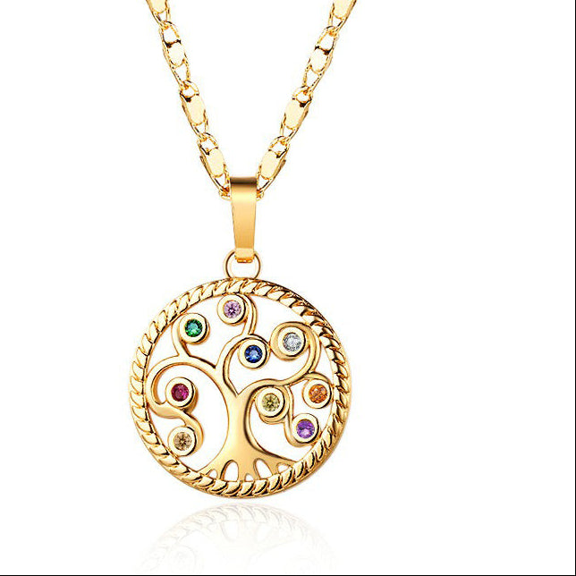 18K Gold Plated Tree of Life Jewelry Set - Necklace and Earrings with White Cubic Zirconia