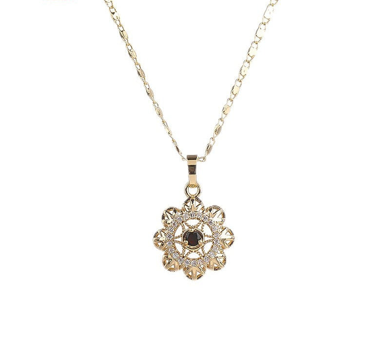 18K Gold Plated Vintage Floral Zircon Necklace & Earrings Jewelry Set