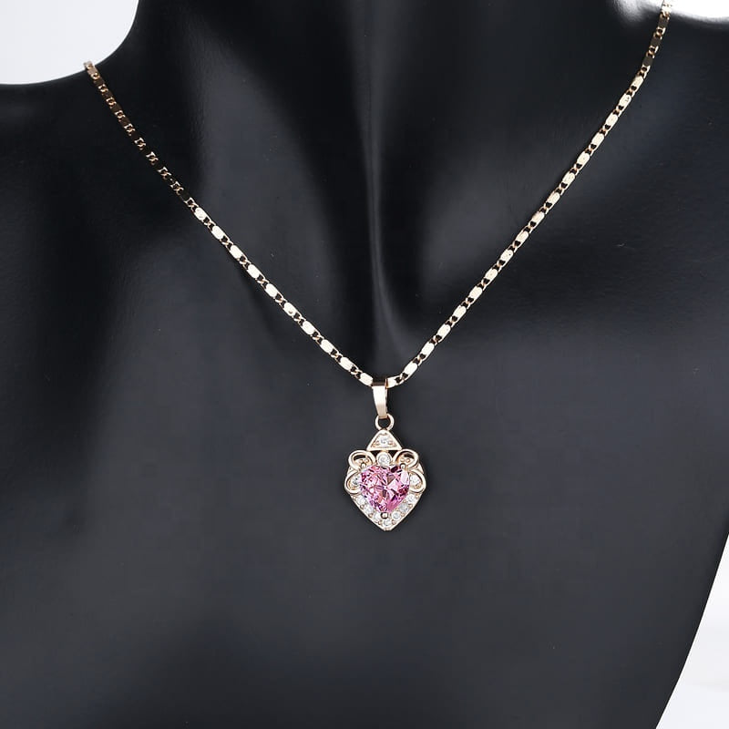 18K Gold Plated Vintage Heart-Shaped Cubic Zirconia Necklace & Earrings Jewelry Set