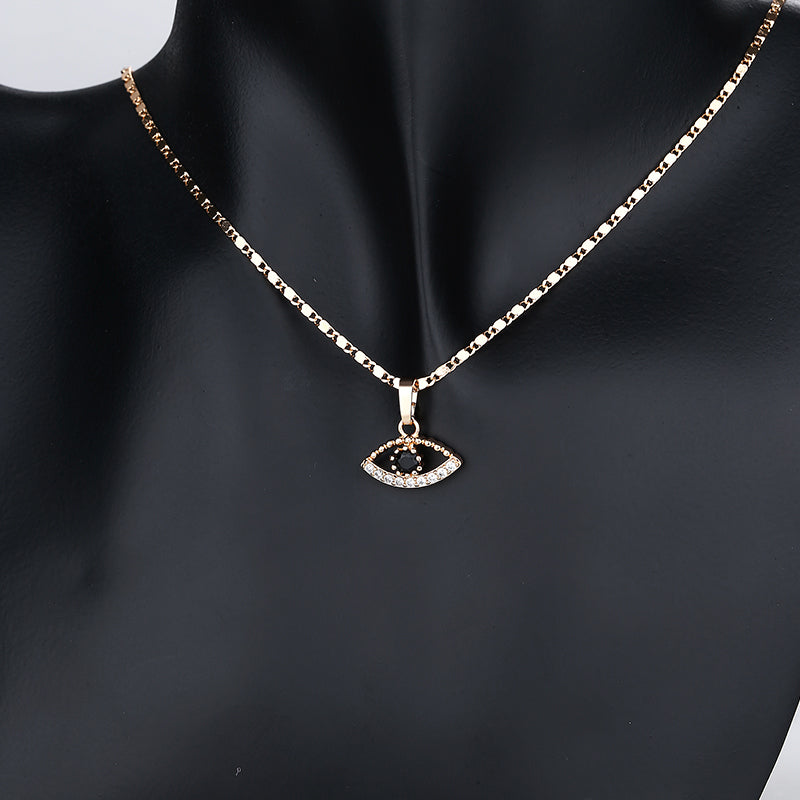 18K Gold Plated Mystic Evil Eye AAA Cubic Zirconia Necklace & Huggie Earrings Jewelry Set