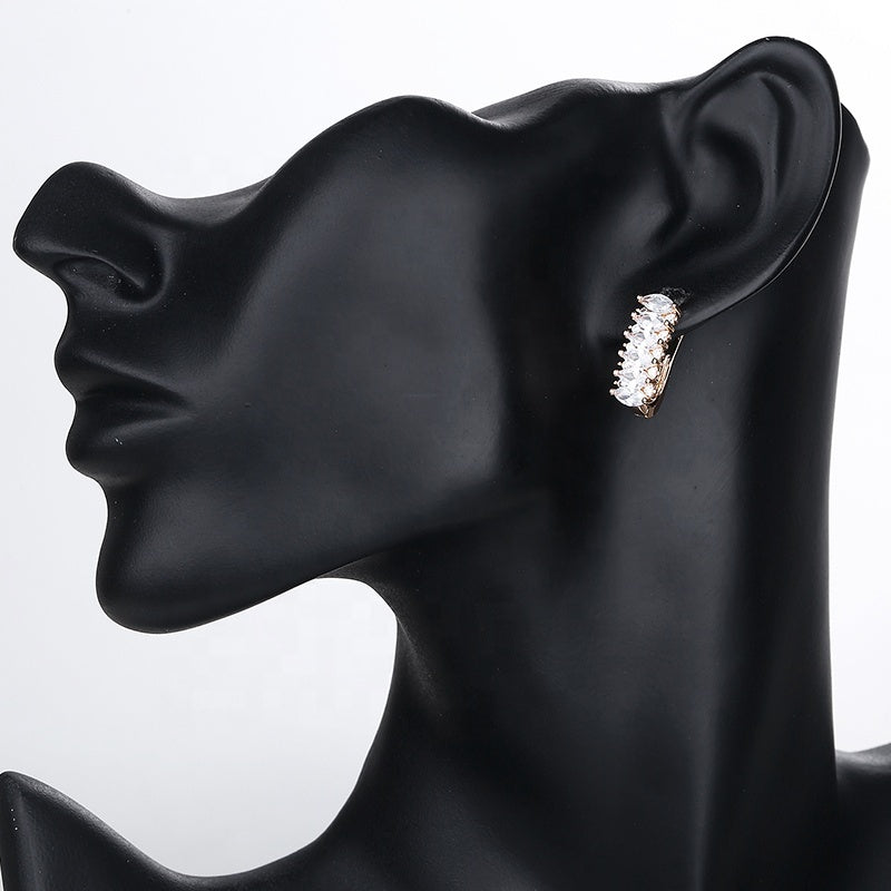 18K Gold Plated Luxury Marquise Cubic Zirconia Huggie Hoop Earrings