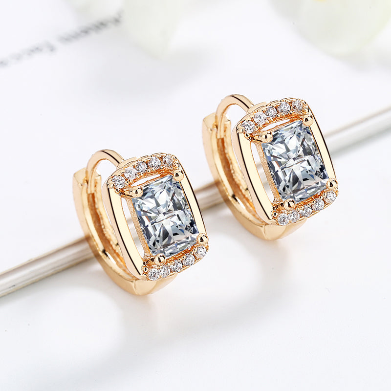 18K Gold Plated Luxury Radiant-Cut Cubic Zirconia Huggie Hoop Earrings