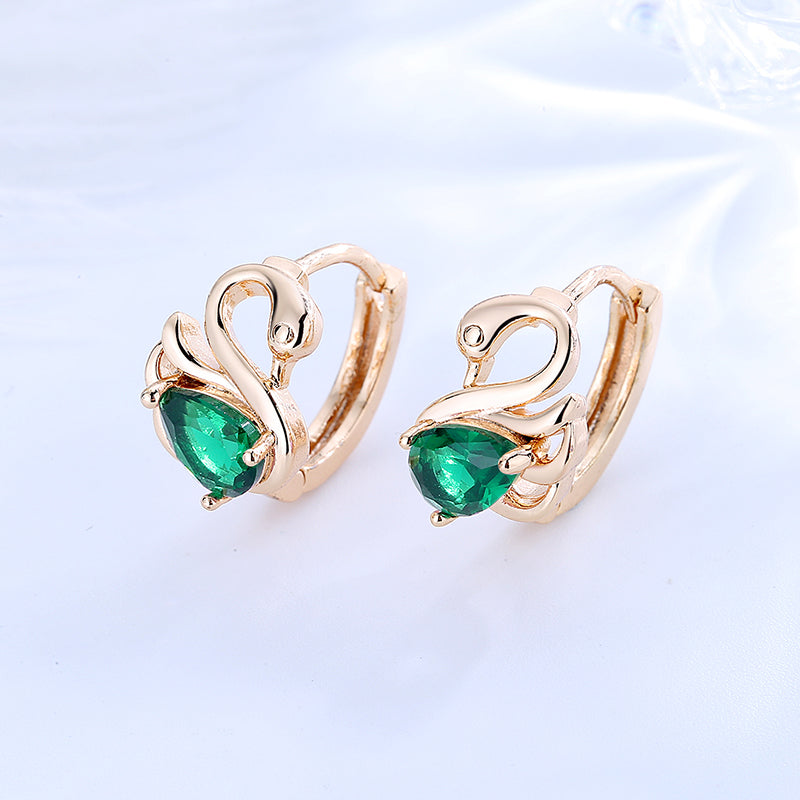 18K Gold Plated Majestic Swan Cubic Zirconia Huggie Hoop Earrings