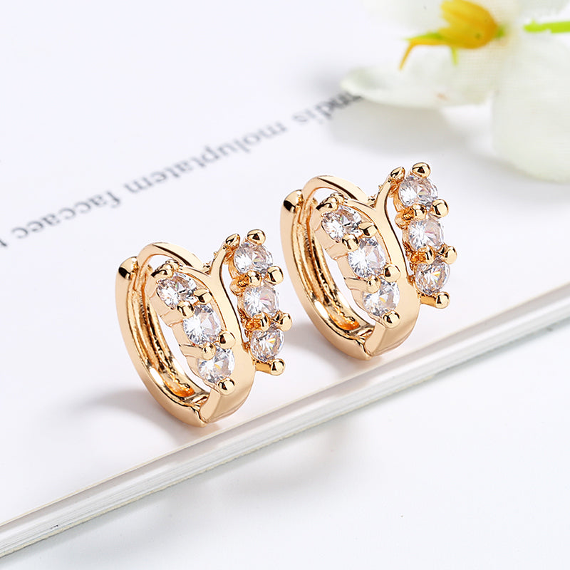 18K Gold Plated Rainbow Butterfly Cubic Zirconia Huggie Hoop Earrings