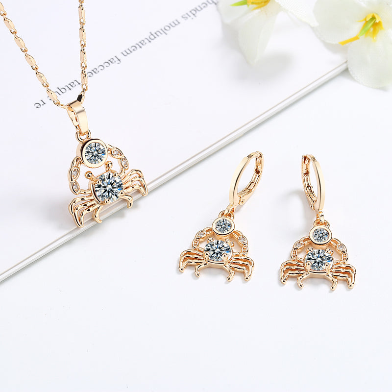 18K Gold Plated Luxury Elegant Crab AAA Zircon Pendant Necklace & Earrings Jewelry Set