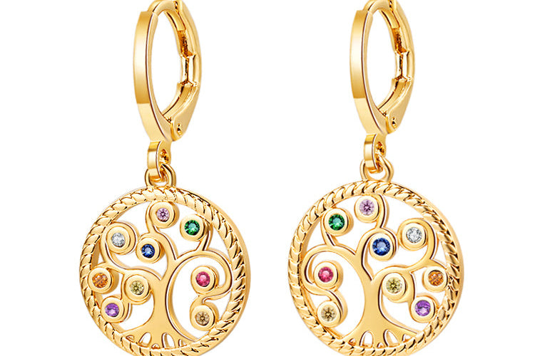 18K Gold Plated Tree of Life Jewelry Set - Necklace and Earrings with White Cubic Zirconia