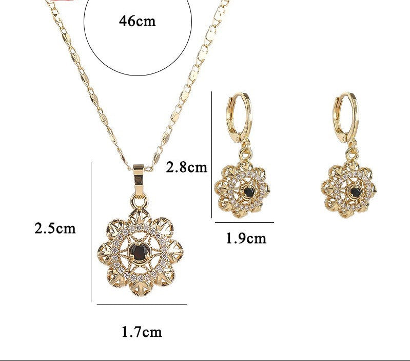 18K Gold Plated Vintage Floral Zircon Necklace & Earrings Jewelry Set