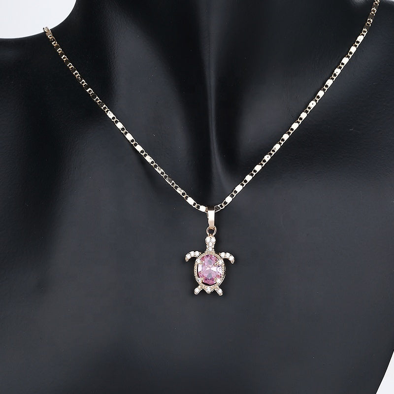 18K Gold Plated Cute Turtle Cubic Zirconia Necklace & Earrings Jewelry Set
