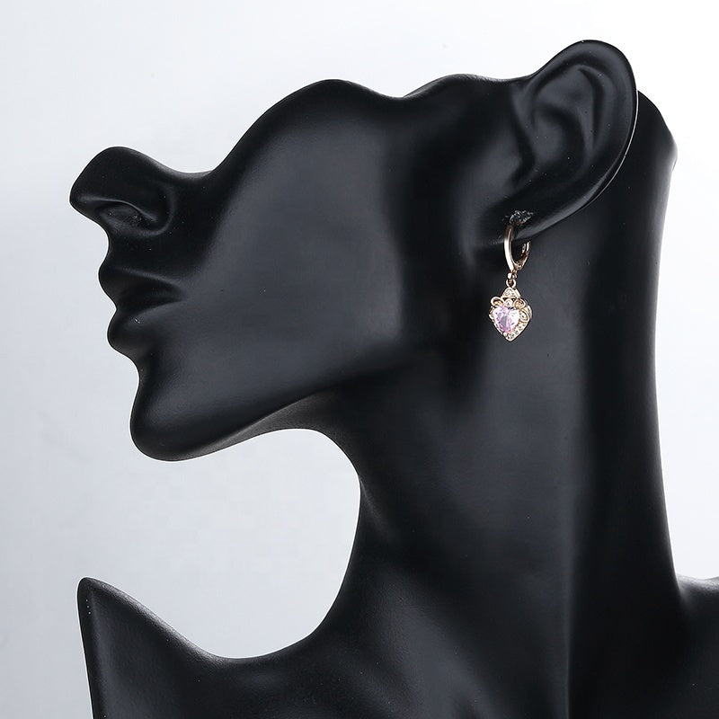 18K Gold Plated Vintage Heart-Shaped Cubic Zirconia Necklace & Earrings Jewelry Set