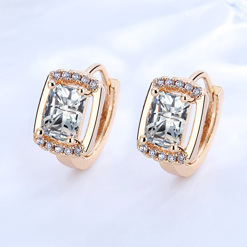 18K Gold Plated Luxury Radiant-Cut Cubic Zirconia Huggie Hoop Earrings