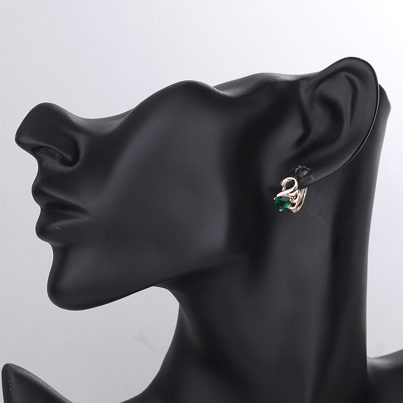 18K Gold Plated Majestic Swan Cubic Zirconia Huggie Hoop Earrings