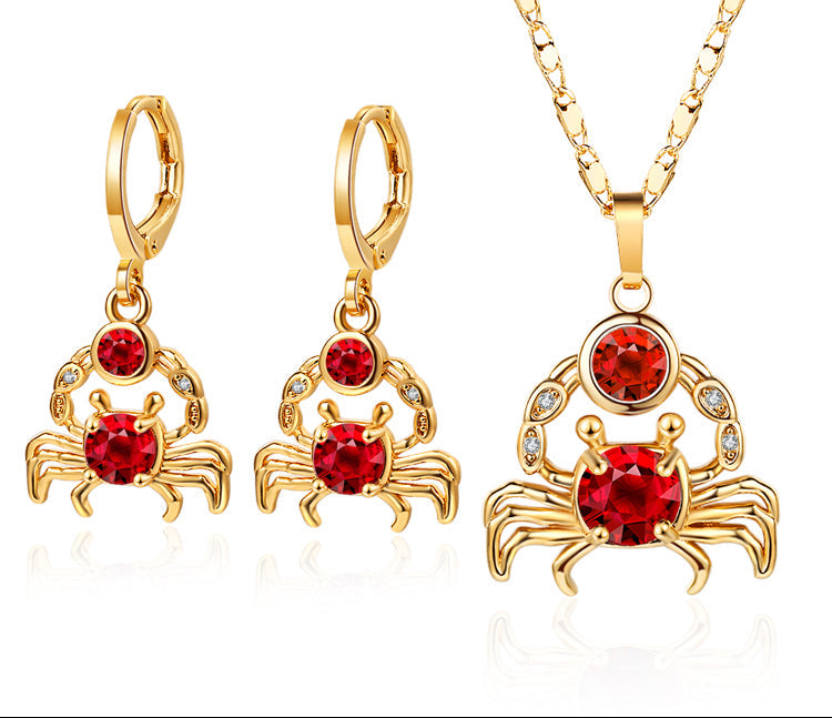 18K Gold Plated Luxury Elegant Crab AAA Zircon Pendant Necklace & Earrings Jewelry Set